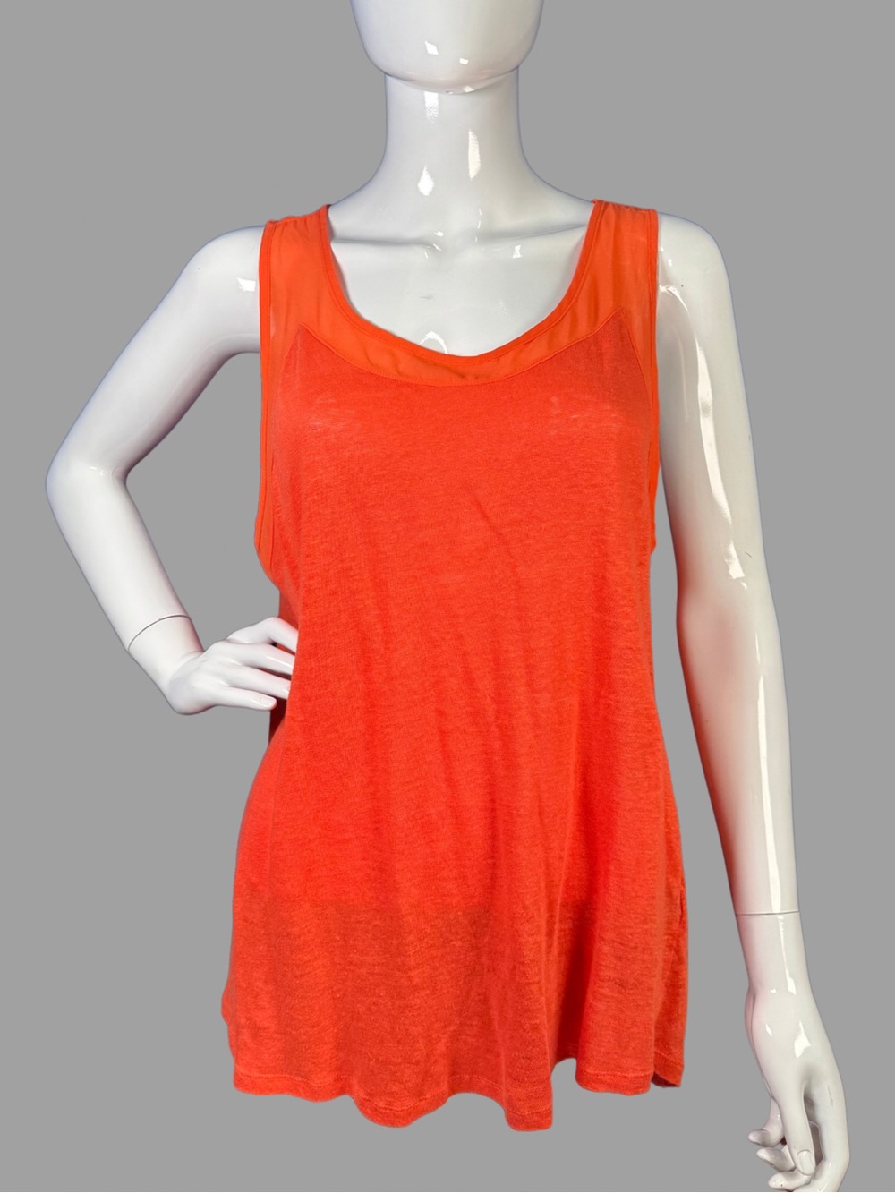 H&M Women's Orange Sleeveless Tank Top with Mesh Detailing around Neckline